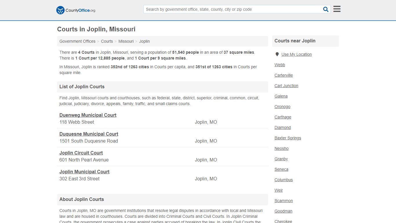 Courts - Joplin, MO (Court Records & Calendars)